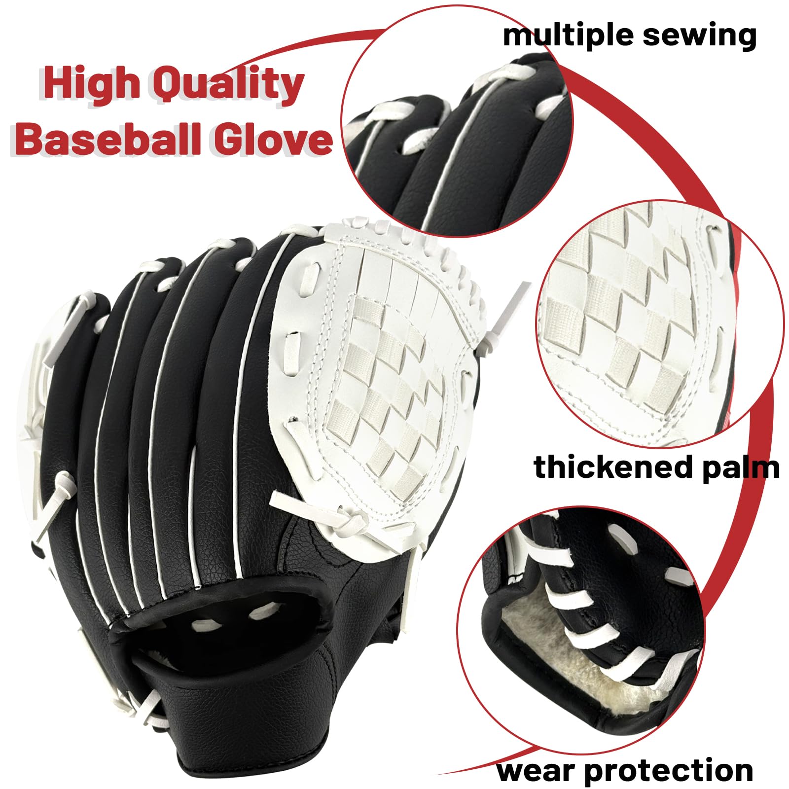 Guante de béisbol, guante de béisbol y sóftbol con pelota para niños, jóvenes y adultos, entrenamiento y principiantes, lanzamiento de mano derecha, guante de mano izquierda
