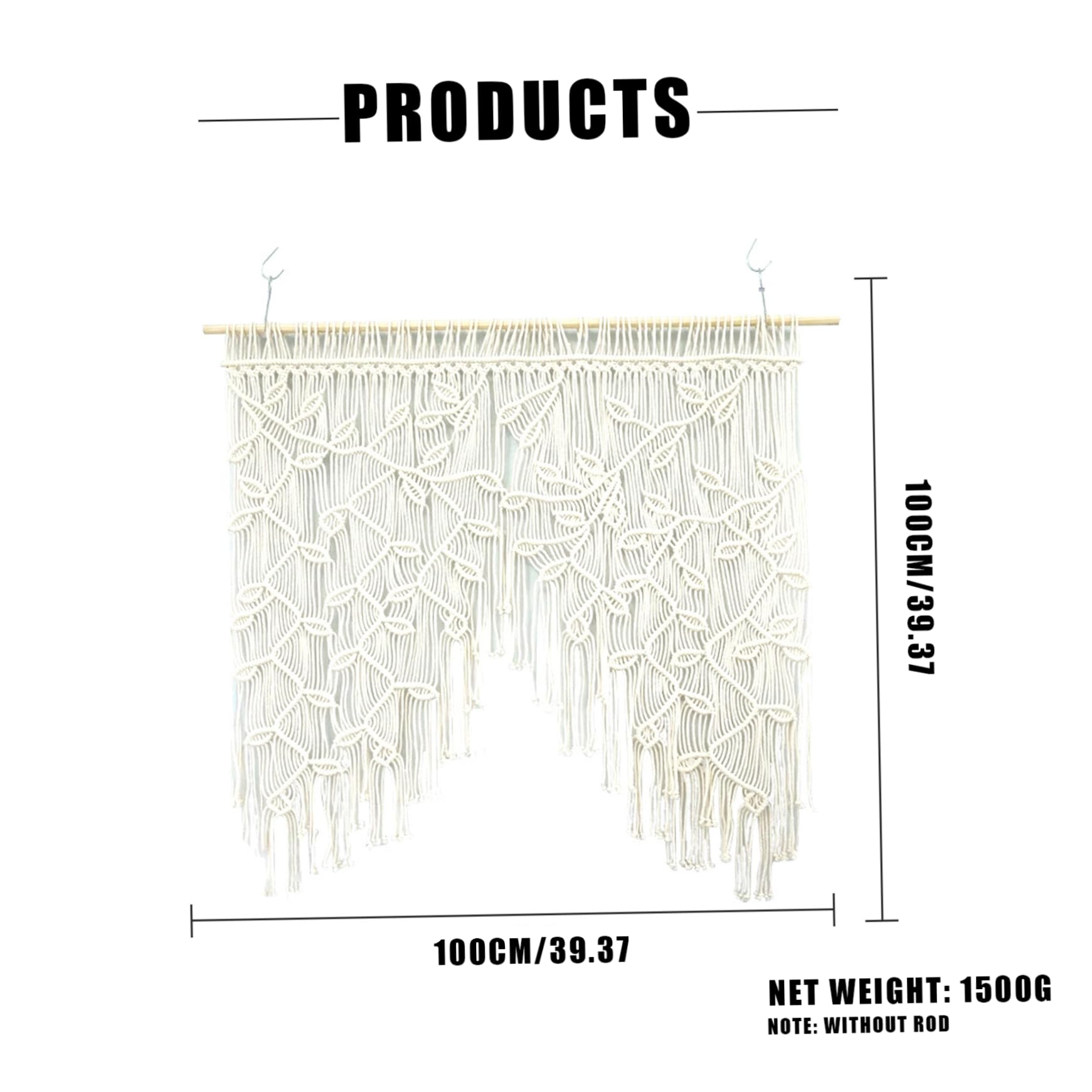 Rideaux coulissants en macramé, Feuilles tissées bohème, Rideaux de Bistro de Style champêtre, à Suspendre au Mur, Rideau Porte en macramé, Rideau Court pour Porte Balcon Salon.