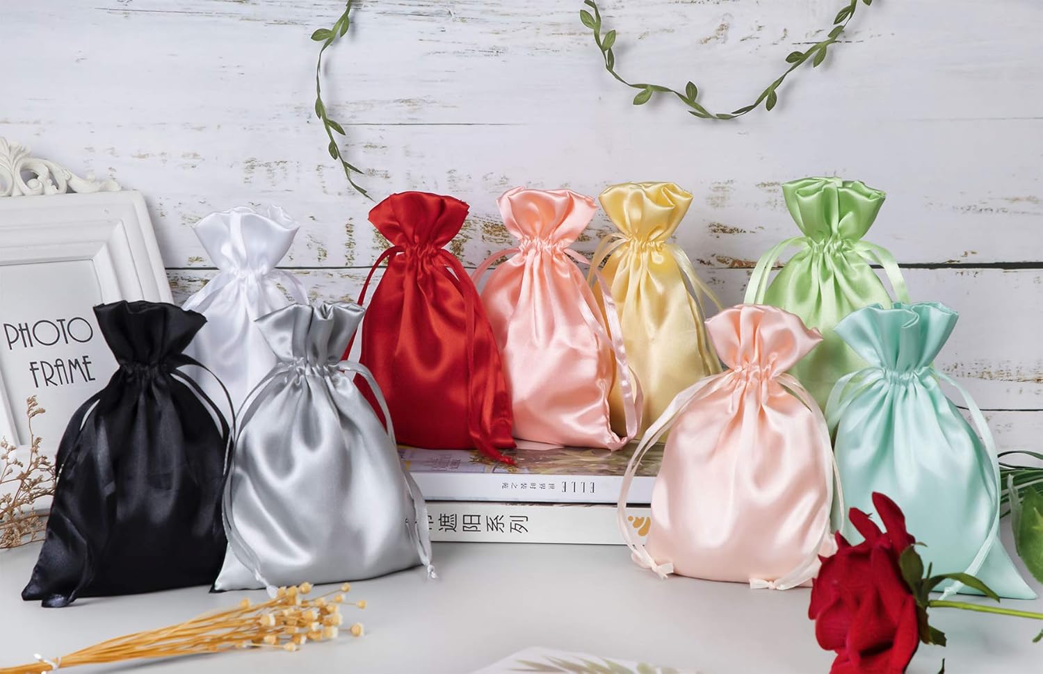 50 Pack 5X7 Black Satin Bags Small Gift Bags, Jewelry Drawstring Pouch, Wedding Favor Bags, Baby Shower Bags, Party Favor Bags,Satin Gift Bags - Image 7