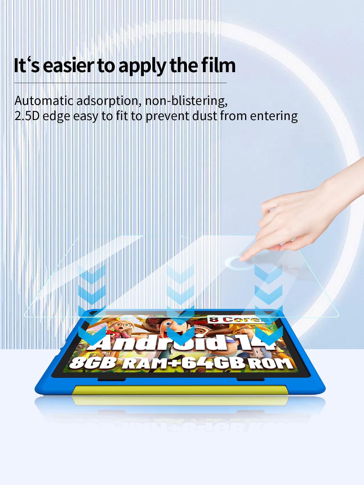 Protector de pantalla para tablet Jeazans KT1016 para niños de 10 pulgadas, dureza 9H antiarañazos, sensible al tacto, bordes redondeados 2.5D, sin burbujas, fácil de instalar, paquete de 2 unidades. 6