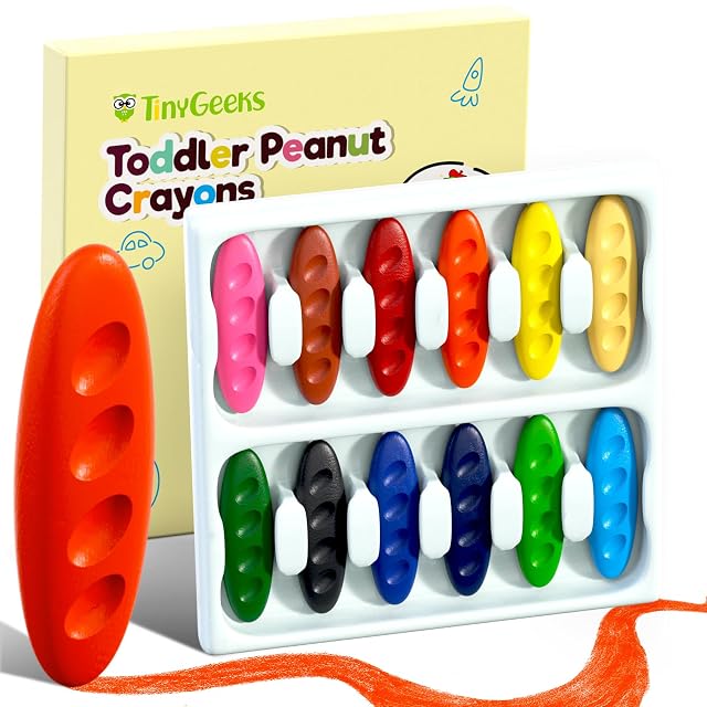 Crayones Forma Maní, 12 Colores, No Tóxicos, para Niños 3-8 Años