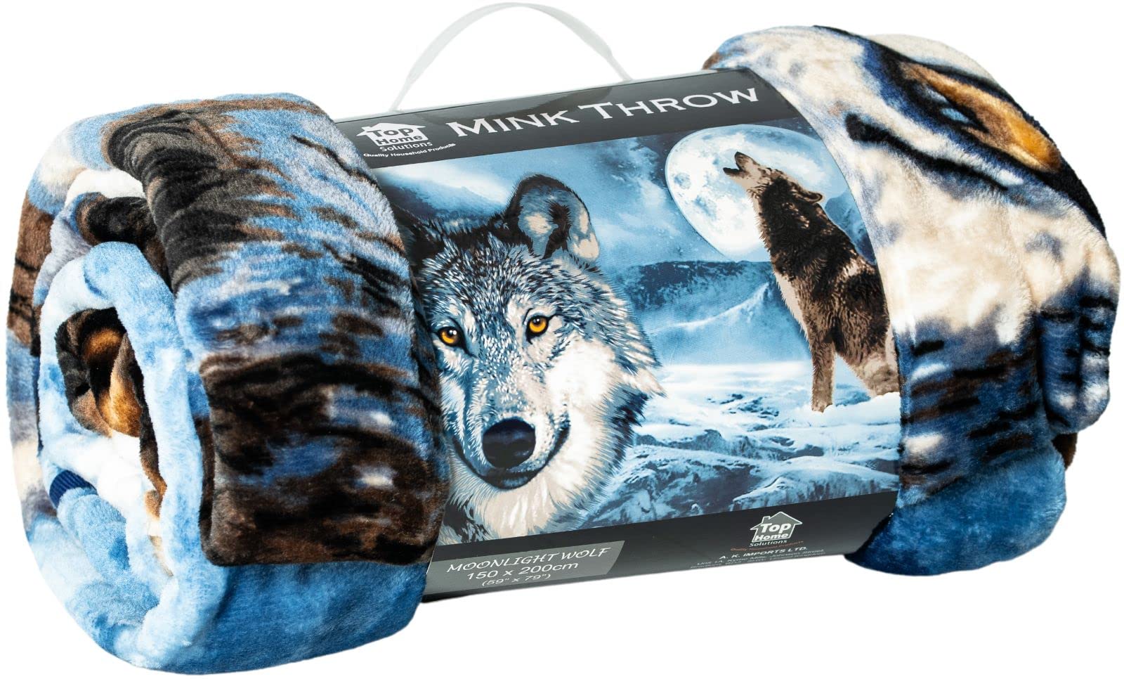 TEXTILE ARENA LUXURY 3D FAUX FUR SOFA BED THROWS/BLANKET ANIMAL PATTERN THROWS DOUBLE KING SIZE (Wolf Moon Light Blue, Double (150 x 200 cm))