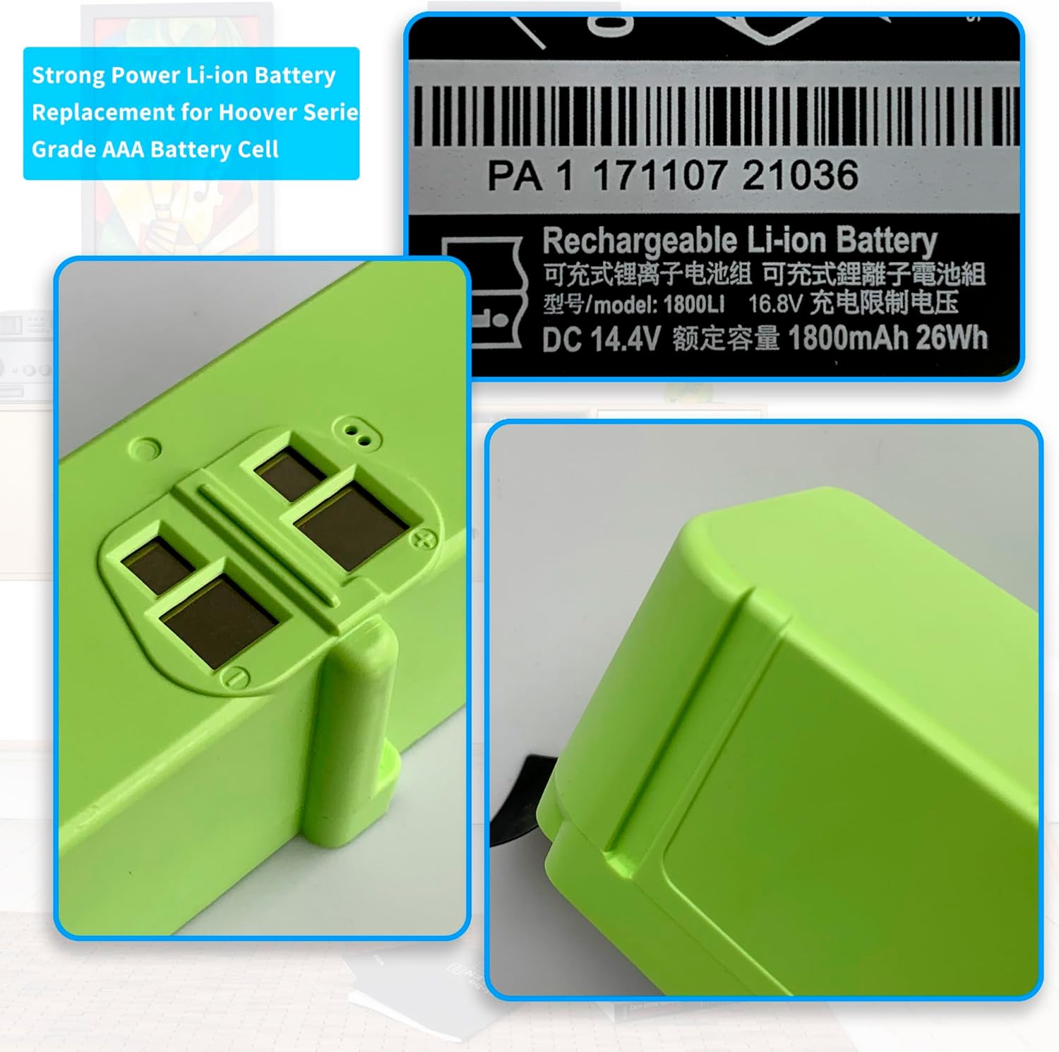 DGFTB for iRobot Replacement Parts Roomba 1800LI Lithium Ion Battery Compatible with Roomba 960/895/890/860/695/680/690/675/640/614 4376392 Series 4INR 19/65 14.4V 1800mAh/26Wh (1800mah)