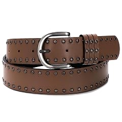 SUOSDEY Women Leather Rivets Belts for Jeans Pants Dresses Studded Leather Belts with Silver Buckle