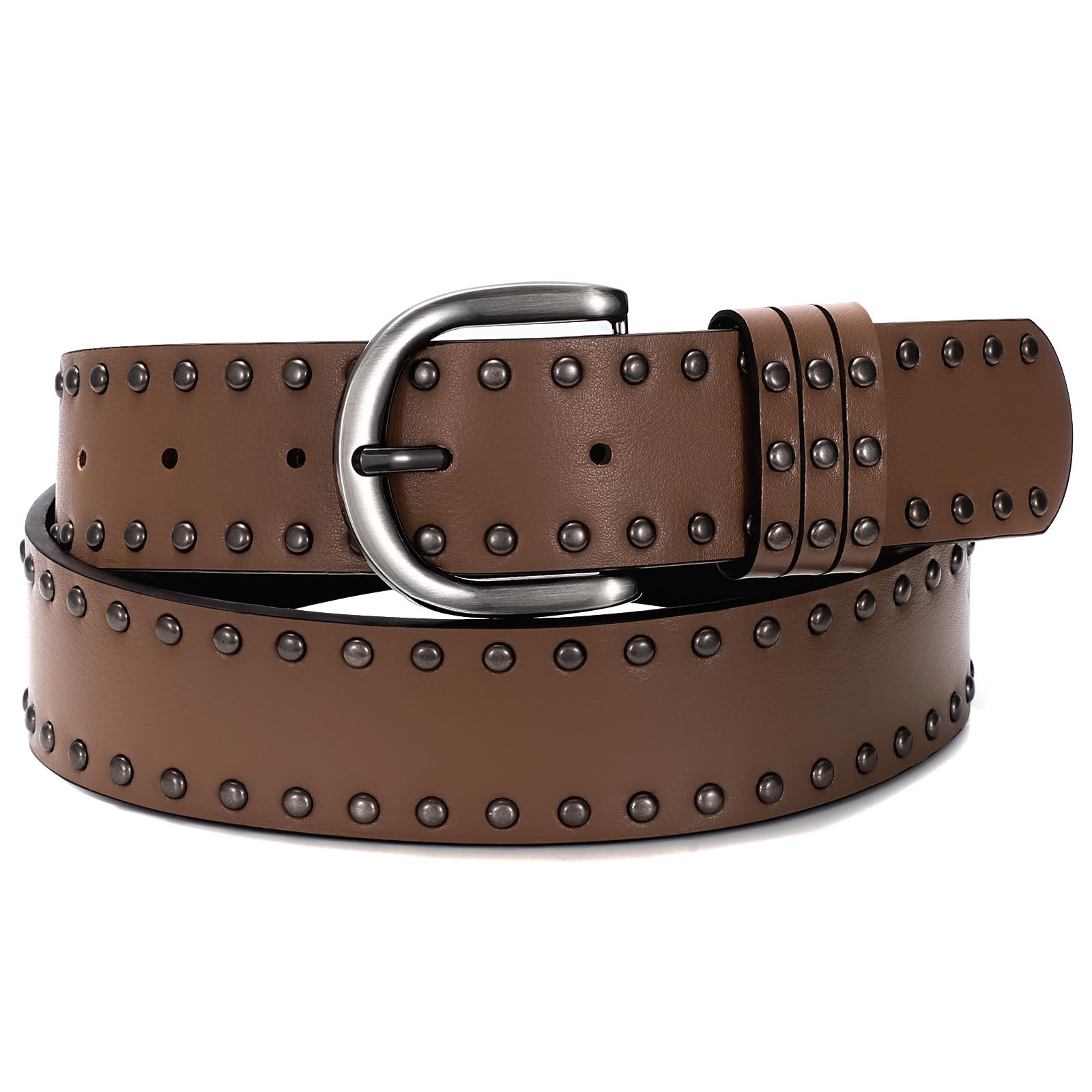SUOSDEY Women Leather Rivets Belts for Jeans Pants Dresses Studded Leather Belts with Silver Buckle