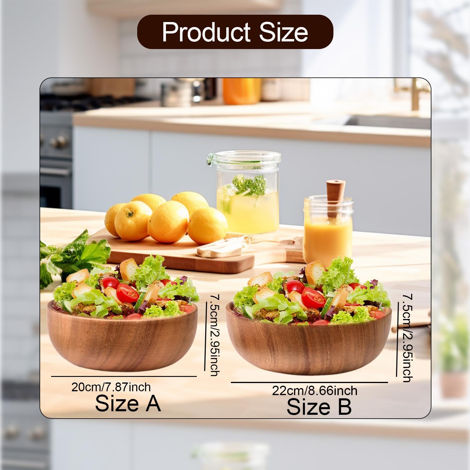 Bol de Madera para Ensalada, Plato para Arroz Y Cereales, Recipiente Rústico para, Recipiente para Almacenar Alimentos, Bol para Mezclar para P, 22cm X 7.5cm