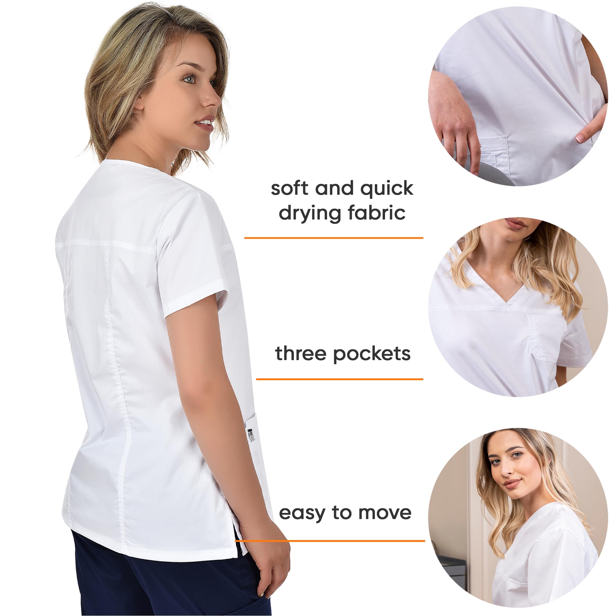 B-well Andrea Casacca Medico Donna Divisa Infermiere Donna a Maniche Corte Divise Sanitarie Casacca da Donna con Scollo a V e 2 Tasche