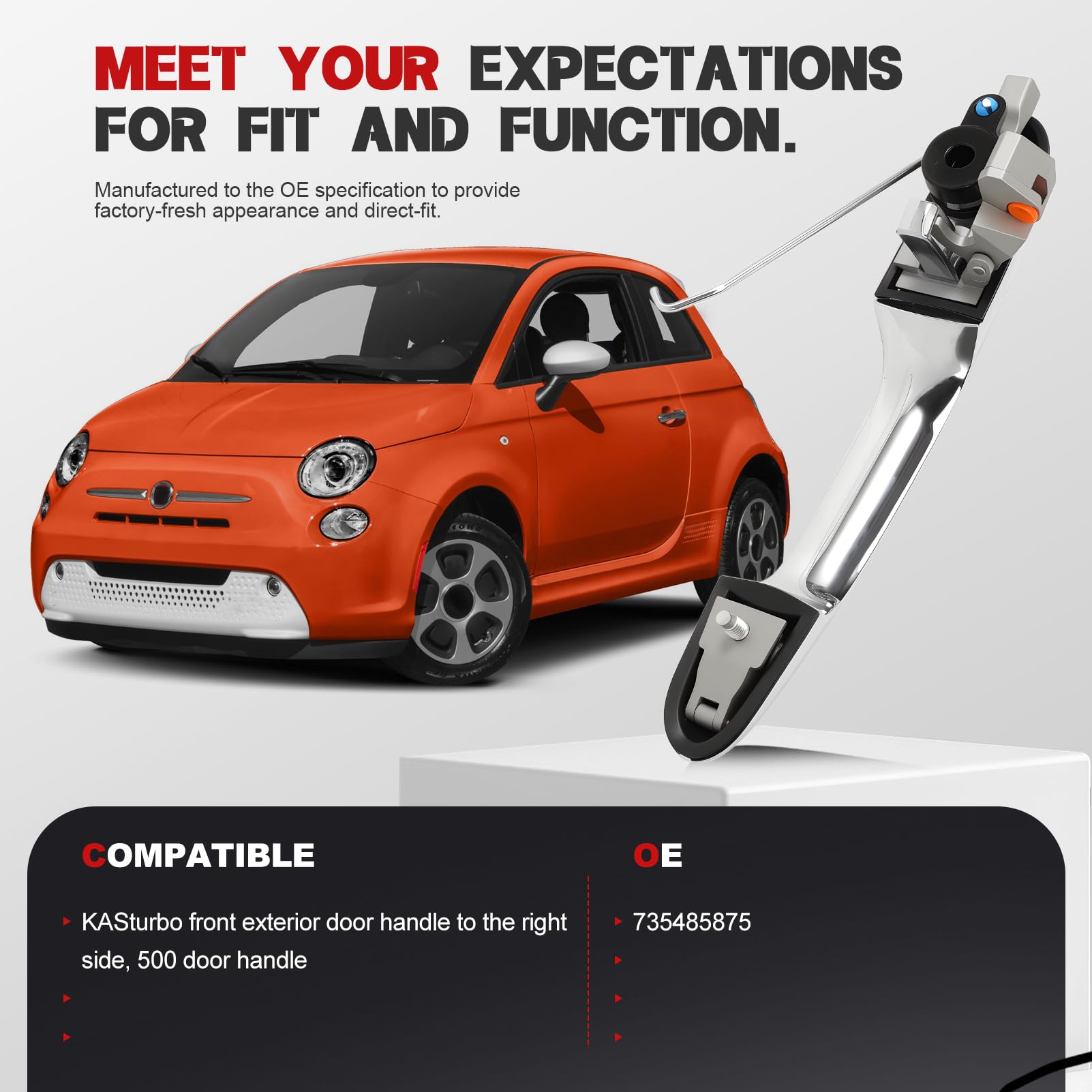 KASturbo Maniglia per Fiat 500 Esterna Lato Guida, Maniglie Anteriore Sinistra 735485875 7735451697 68069943AC