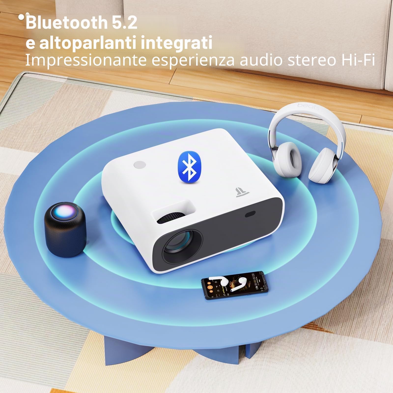 Nuovo proiettore 2024, Bluetooth e WiFi, 18000 lumen con supporto 4K, proiettore video HD, compatibile con PS5 e switch (nero)