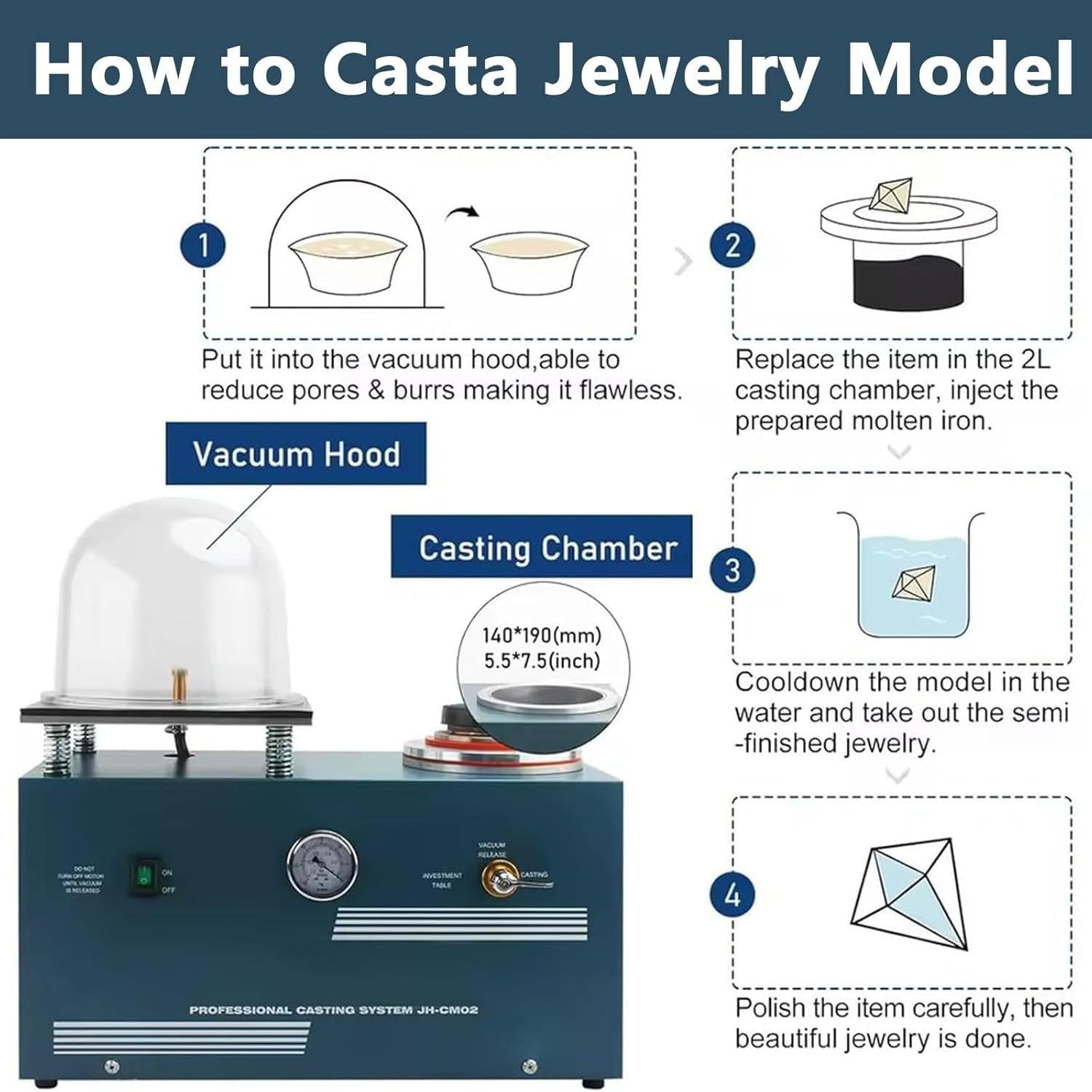 Macchina Sottovuoto per Cera Persa 2L 3 CFM, Design Integrato e Funzione di Fusione, Perfetta per Creare Gioielli in Oro Argento e Lavorare Metalli Preziosi