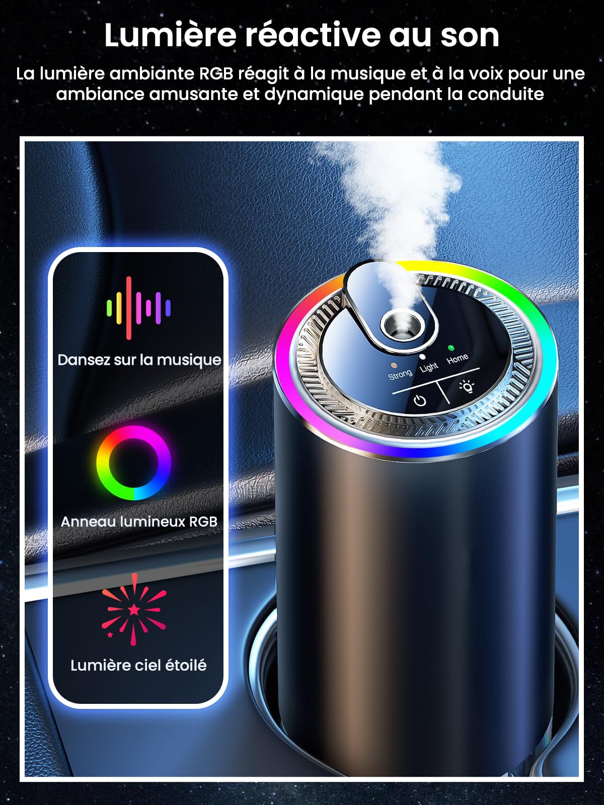 Diffuseur Voiture avec 50ml Parfum, atomiseur ultrasonique, lumière à Commande vocale, 3 Modes intelligents, Marche/arrêt Automatique, Batterie 1000 mAh, BJ 573 (Océan)
