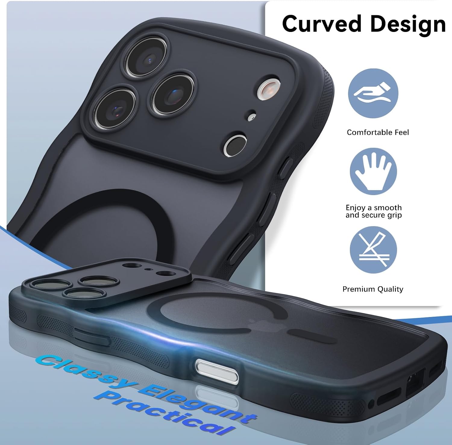 BENTOBEN Magnetic for iPhone 17 Pro Case, Cute Wavy Full Camera Protection [Compatible with MagSafe] Matte Anti-Slip Bumper Women Girls Boys Protective Cover for 17 Pro 6.3", Black image 5