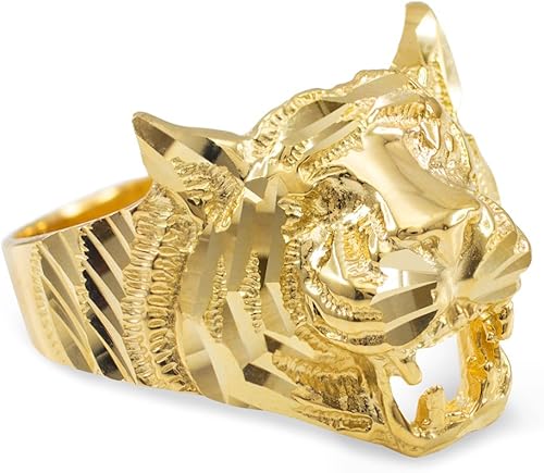 Animal Kingdom Anillo de tigre de oro amarillo de 10 quilates para mujer