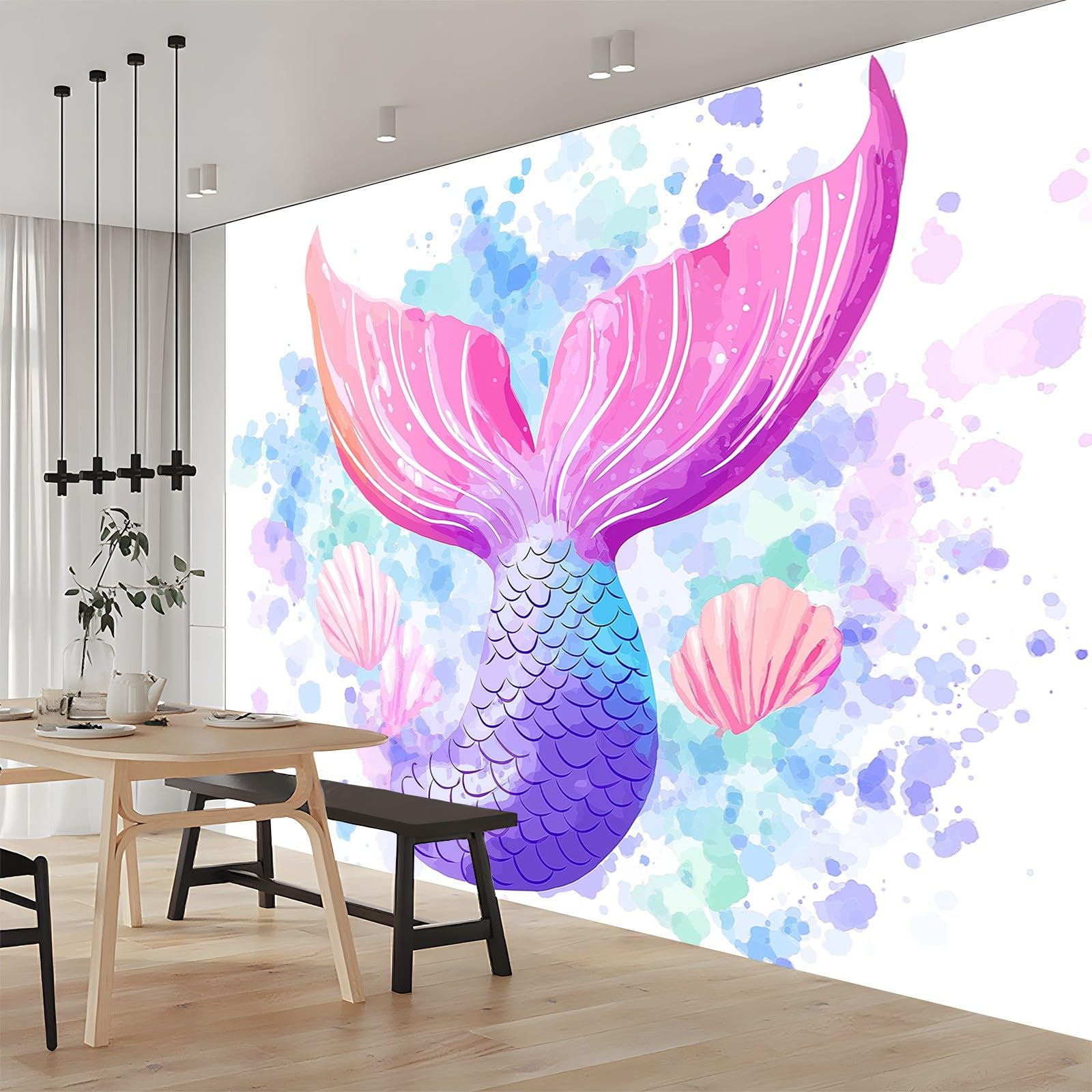 Art Papel Tapiz Fotográfico Cola de pez de acuarela Papel Pintado no Tejido 350x256 cm Lana Decoración De Pared Sala Cuarto Póster Mural para Sala de estar Dormitorio Decoración