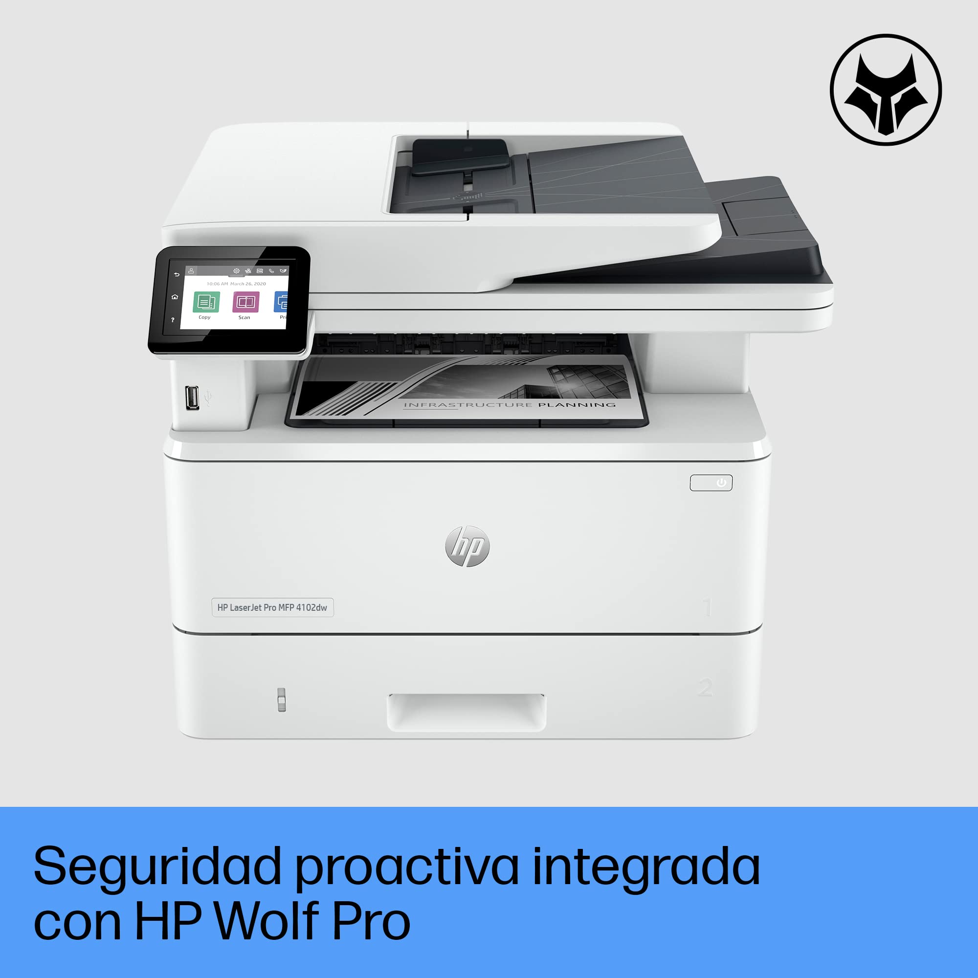 HP Impresora multifunción LaserJet Pro 4102dw (Impresión a Doble Cara Automática, Wi-Fi de Banda Dual, Bluetooth y Wi-Fi Direct USB 2.0, 1 Host USB, HP Smart App, Apple AirPrint, Mopria)