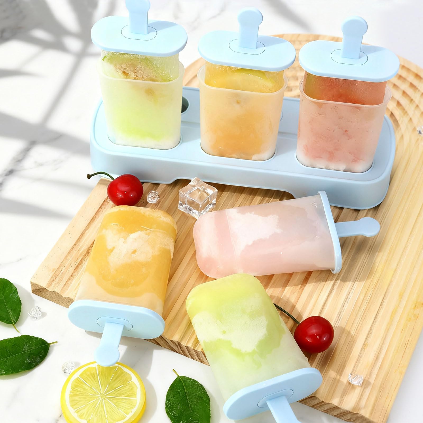 Eis am Stiel, 6-fach Eisformen Eis am Stiel, BPA-frei aus Wassereis Formen, Wiederverwendbare Eisformen, Spülmaschinenfest (Blau)