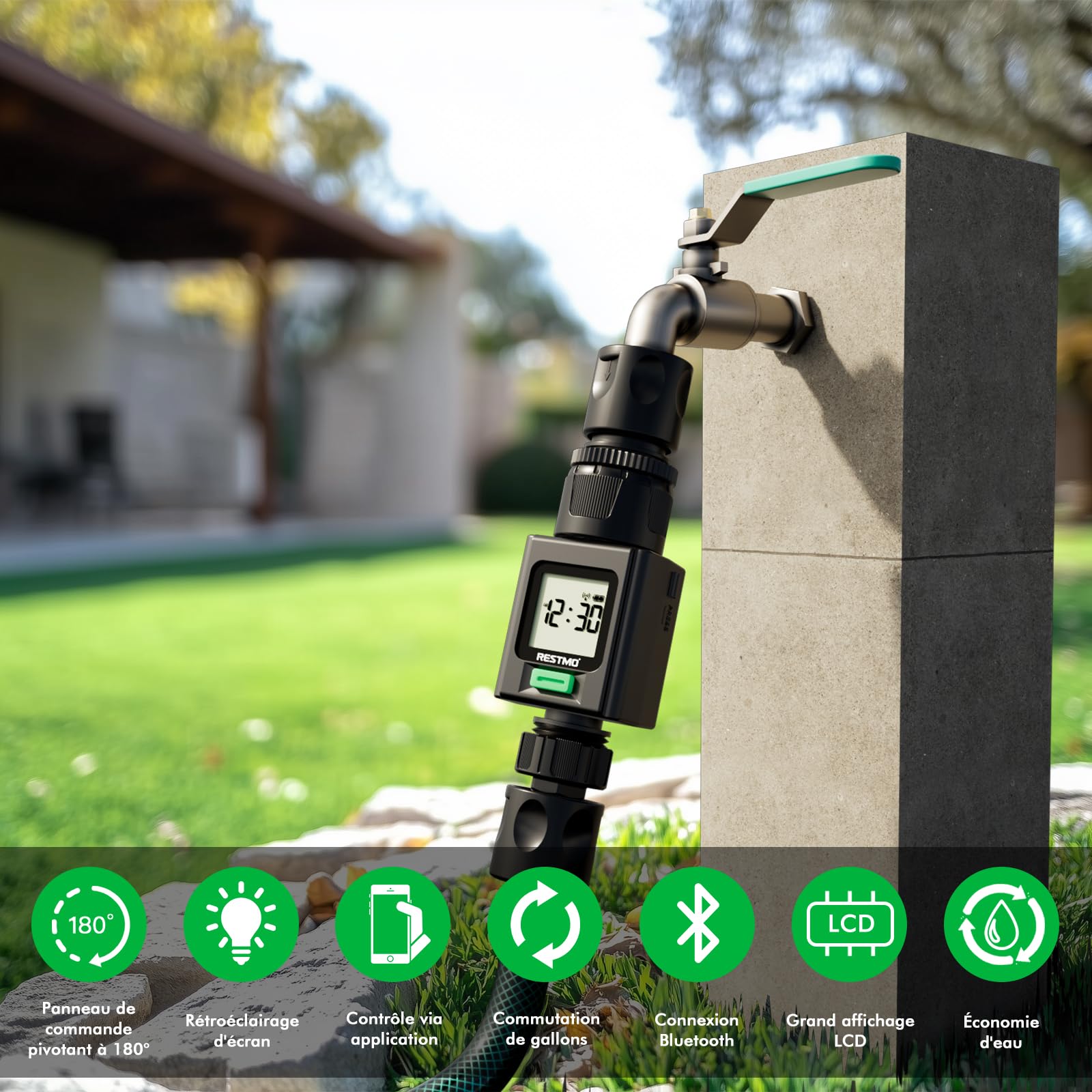 RESTMO Compteur de débit d'eau Intelligent Robinet Tuyau d'arrosage