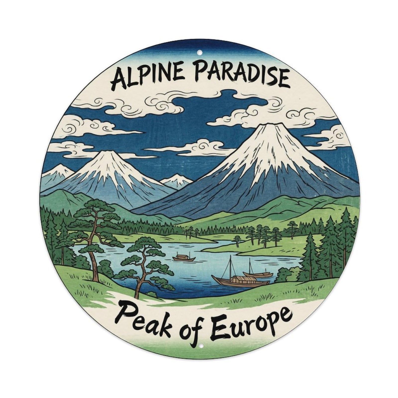 Yrnq Vintage Style Vintage Travel Alpine Peak Paradise Vintage Metal Tin Sign Plaque Wall Decor For Cafe, Club, Garden Round Metal Poster 8X8inch