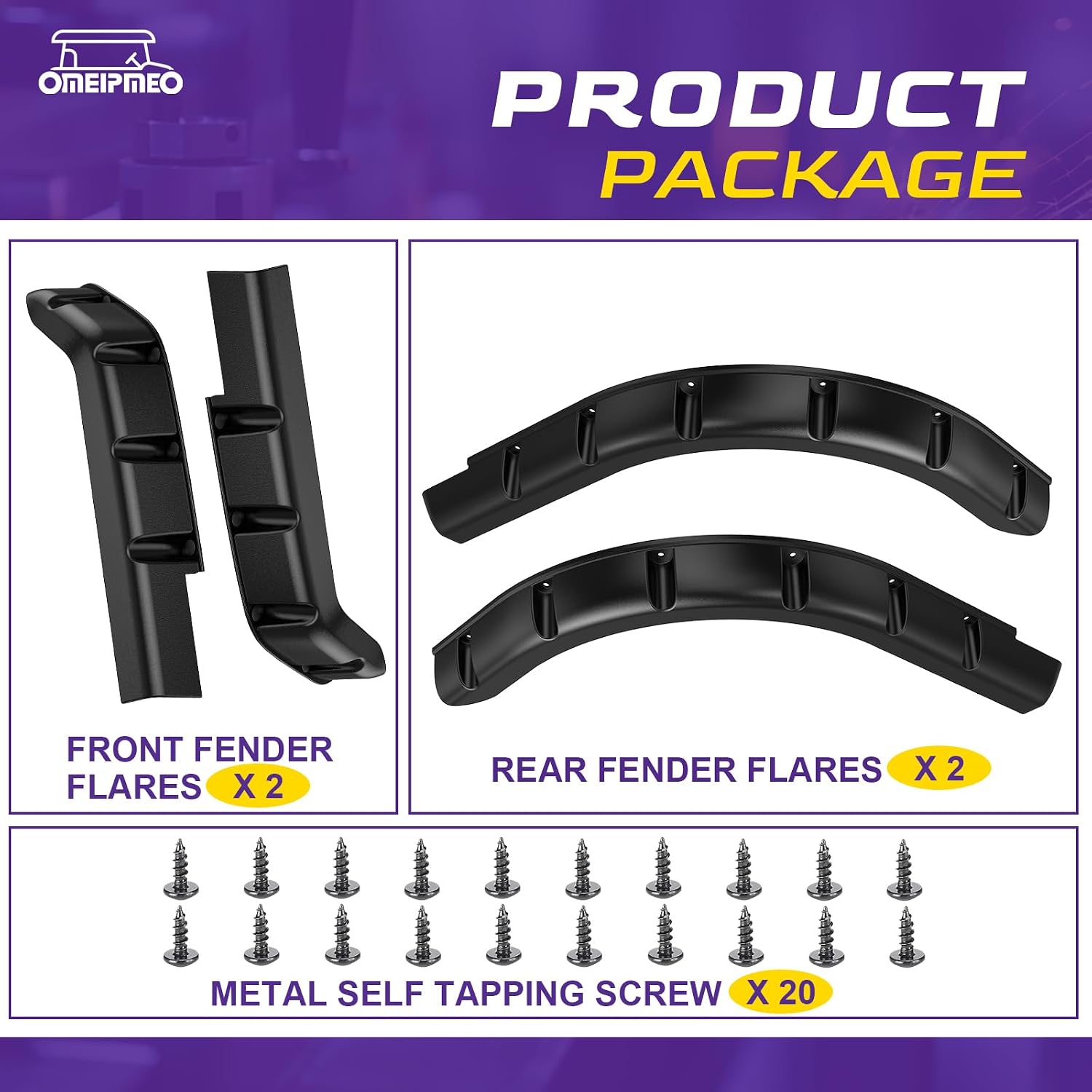 EZGO TXT Fender Flares, Golf Cart Front and Rear Fender Flares for EZGO TXT 1994-2013 Gas/Electric Golf Carts, Premium ABS Impact-Resistant Golf Cart Standard Fender Flare with Self Tapping Screws