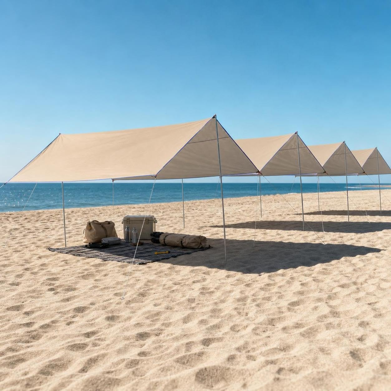 Bâche extérieure Portable imperméable pour Camping abri Solaire et Toit Tente, pour Les activités - pour Les randonnées, Doré (argenté), Beige, 4.5 * 4.5 mètres