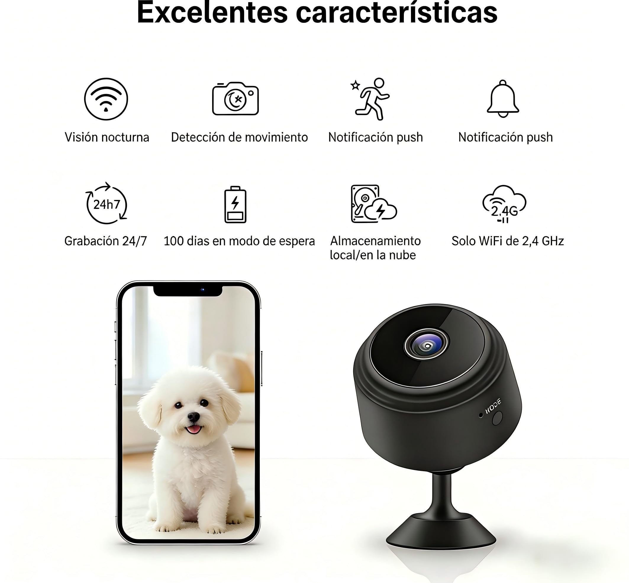 2026 Mejorada Cámara Oculta para Uso Doméstico, Mini Cámara de Seguridad WiFi, HD 1080P con Visión Nocturna Interior/Exterior para Bebés, Mascotas, Compatible con Teléfonos Inteligentes (2 pieza) - 3