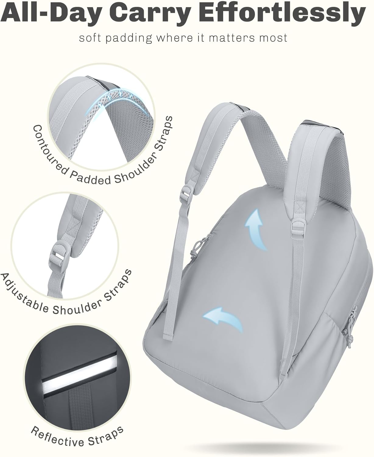 Hynes Eagle Pickleball Backpack Quilted Fits 2 Rackets with Wet Pocket Tennis Gym Backpack for Women Sport Daypack 22L Light Grey Blue - Image 6