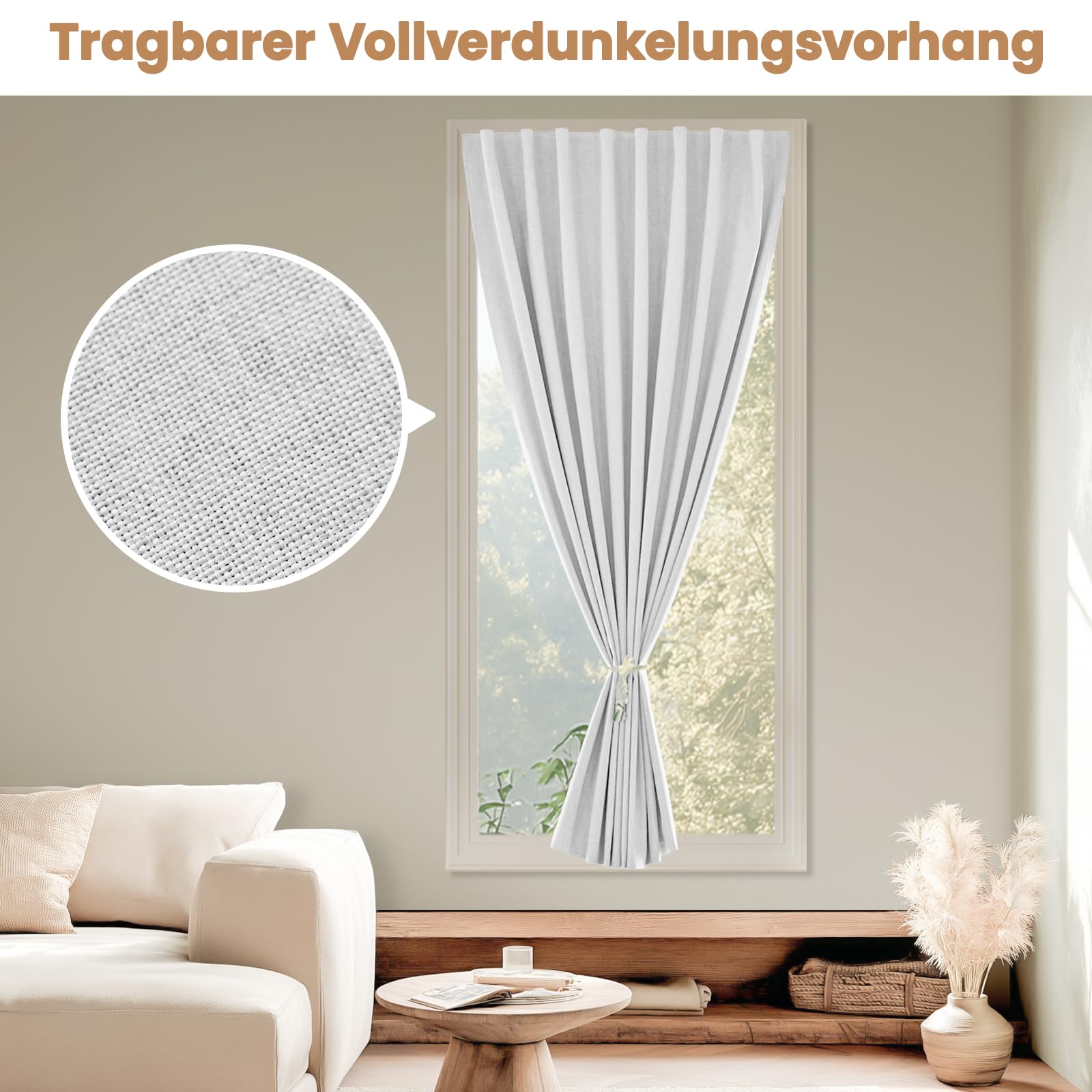 Installation facile - Rideau occultant autocollant - 100 % opaque - Protection temporaire contre la chaleur - Pour fenêtre - Rideau portable pour chambre à coucher et caravane (gris-blanc - H 203 x l