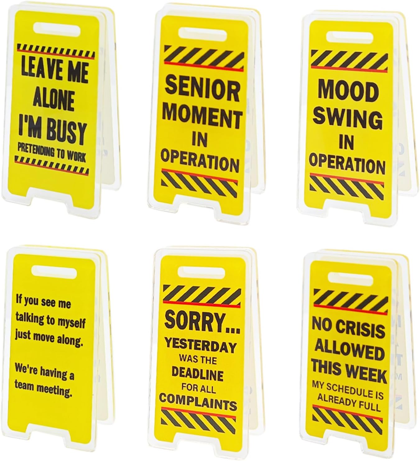 6 Pack Funny Office Sticky Note Holder Clips, Yellow Caution Overstimulated Desk Signs, Fun Office Supplies for Desk Organization and Decoration, Office Desk Accessories Gift(Sticky Note Holder-A)