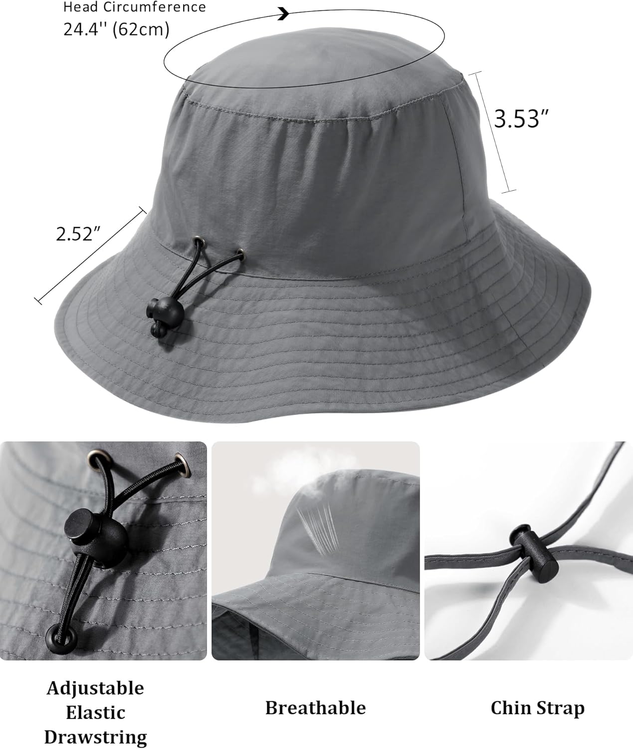 Water-Resistant Sun UPF 50+ Bucket Hat Protection Packable Brimmed Boonie for Women Men Summer Lightweight Hiking Outdoor Cap - Image 6