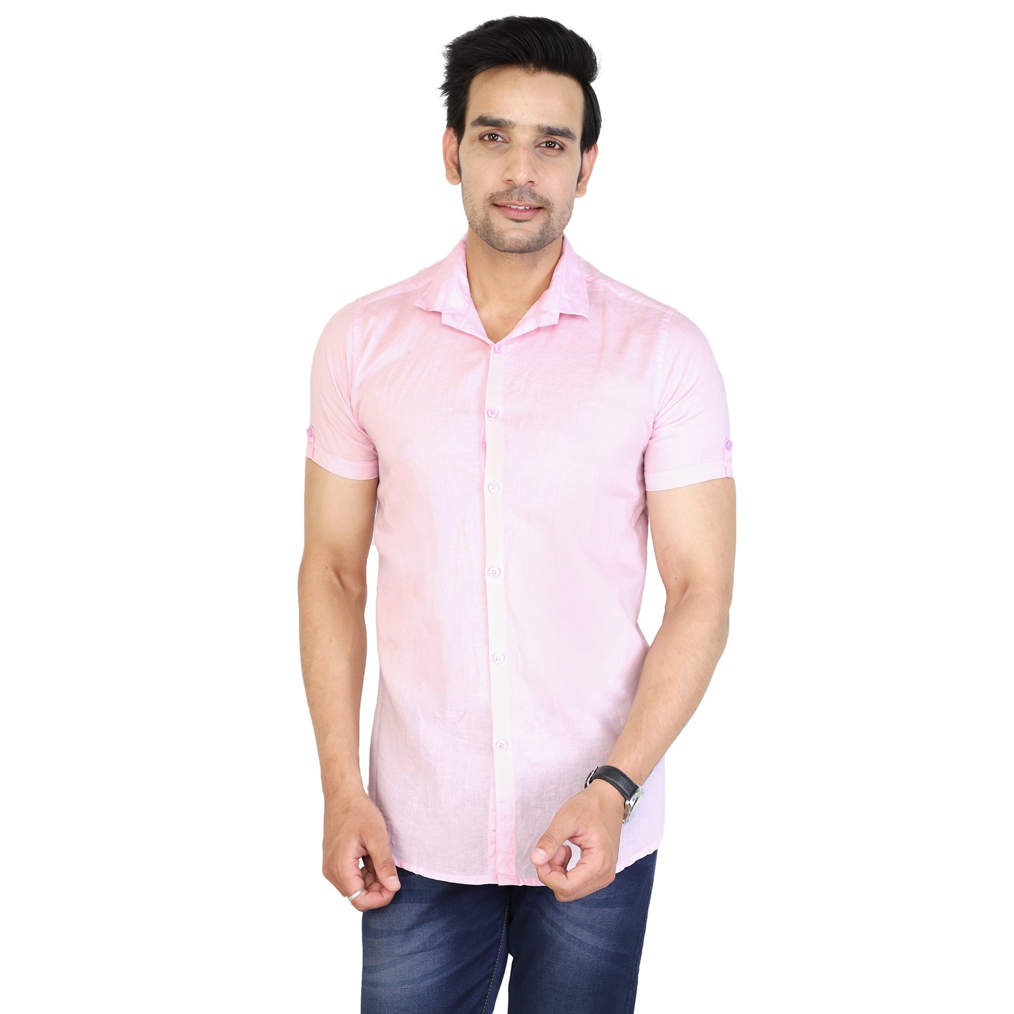 U-TURN Men's Cotton Solid Half Sleeve Shirt