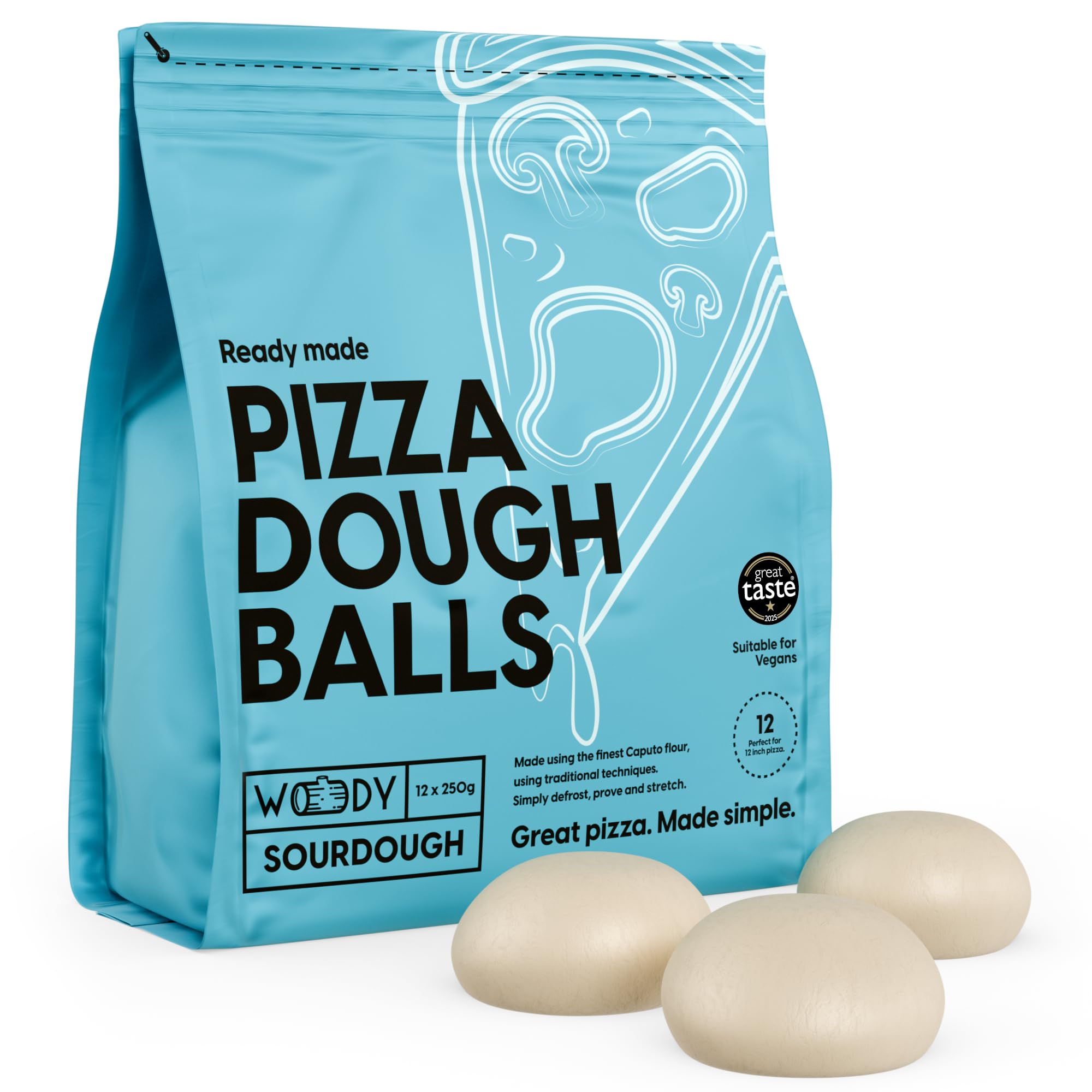 Pizza Dough Balls - Sourdough 12 x 250g | Italian Pizza Dough Balls - Using Caputo 00 Pizza Flour | Created by Woody Oven
