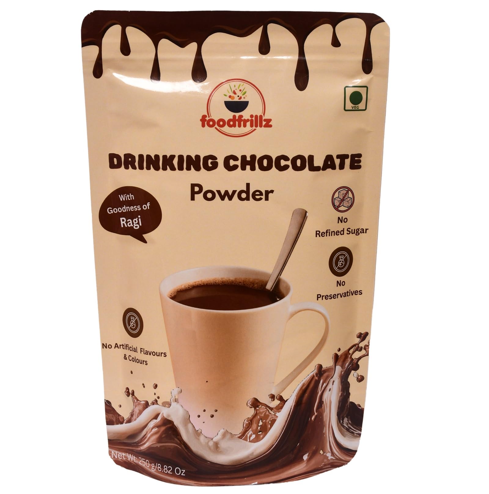 foodfrillz Drinking Chocolate Powder | with Jaggery & Ragi | Healthy Milkshake | Hot Chocolate, 250 g-image-2
