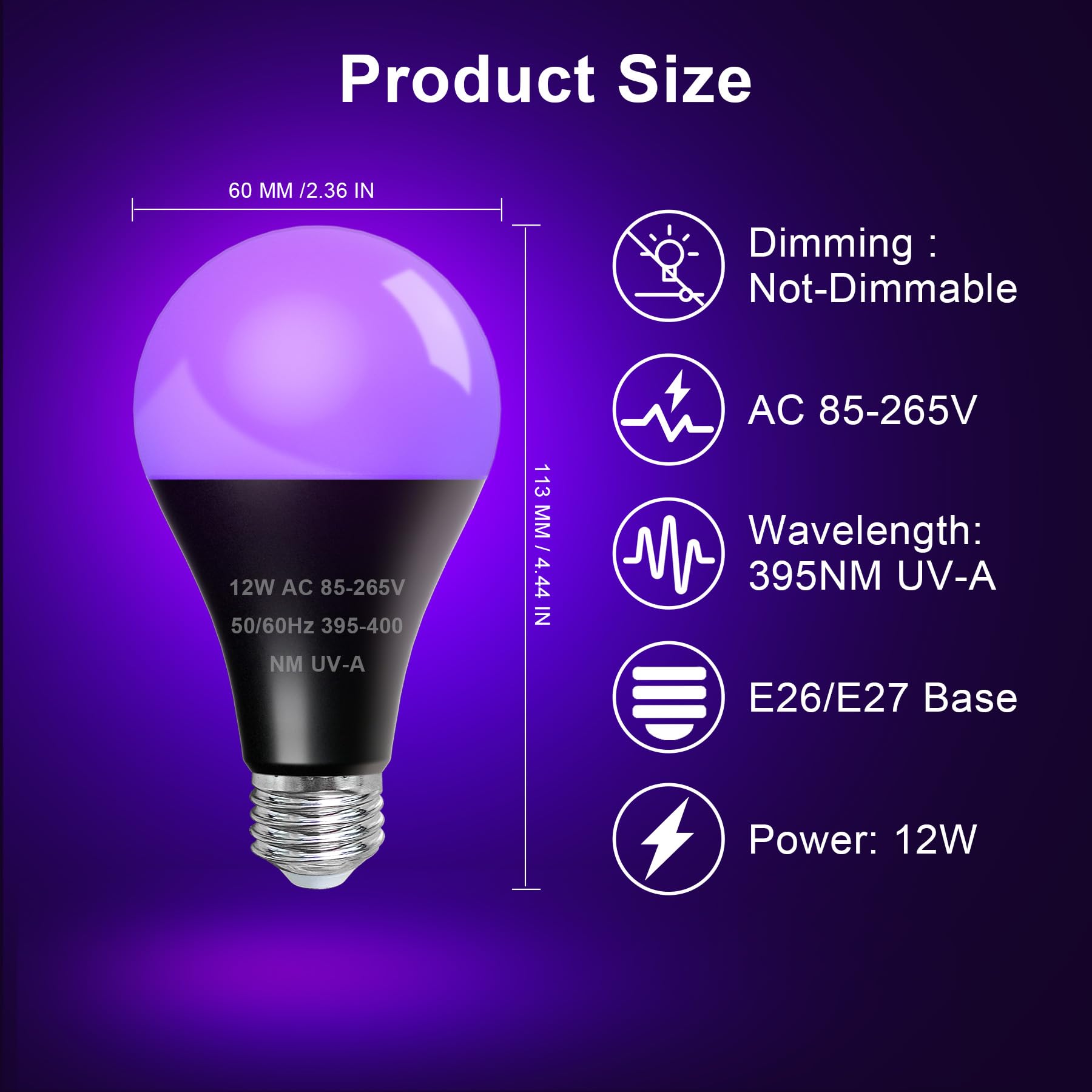 Lampadine UV LED 9W 395nm - Set Da 2, Luce Nera Per Feste, Body Painting E Decorazioni Fluorescenti