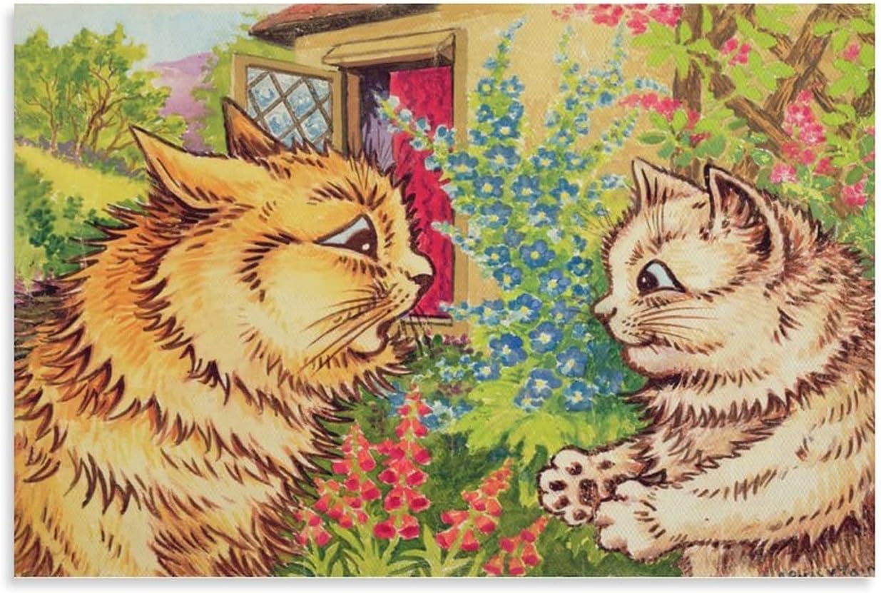 ZZYGGN GMGSW Louis Wain Poster《Cats in A Garden》Canvas Painting Modern Louis Wain Wall Art Aesthetic Animal Prints for Home Decor Wall Picture 16x20in Unframed