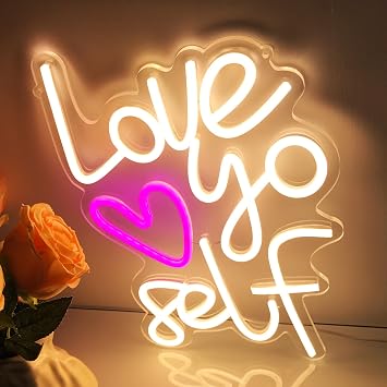 Love Yoself Neon Sign Warm White LED Neon Light Signs for Cafes, Shops Birthday Christmas Valentines Day Gifts 15.4 * 9.4 inches