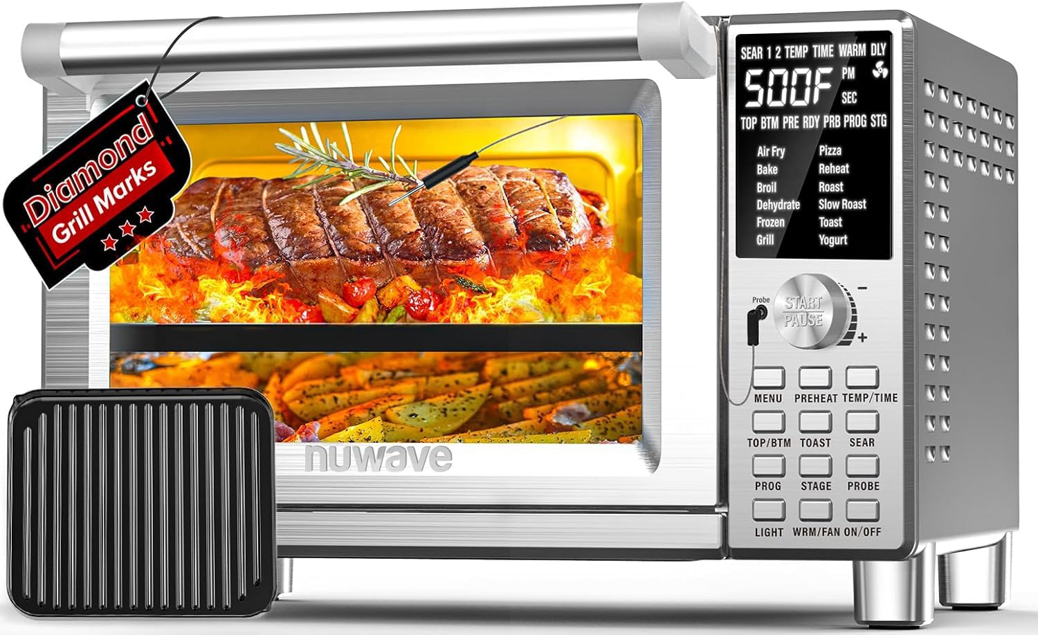 NUWAVE Bravo XL Air Fryer Convection Toaster Oven Countertop, 112-in-1 Smart Grill Combo with Original Flavors & Marks, Adjustable Heating Zones for Pizza, Roast, Bake, 50-500°F, Stainless Steel, 30QT, Bravo XL w/ Grill