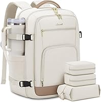 Vista 41 de LOVEVOOK Mochila de viaje para mujer y hombre, Beige, Mochilas de viaje