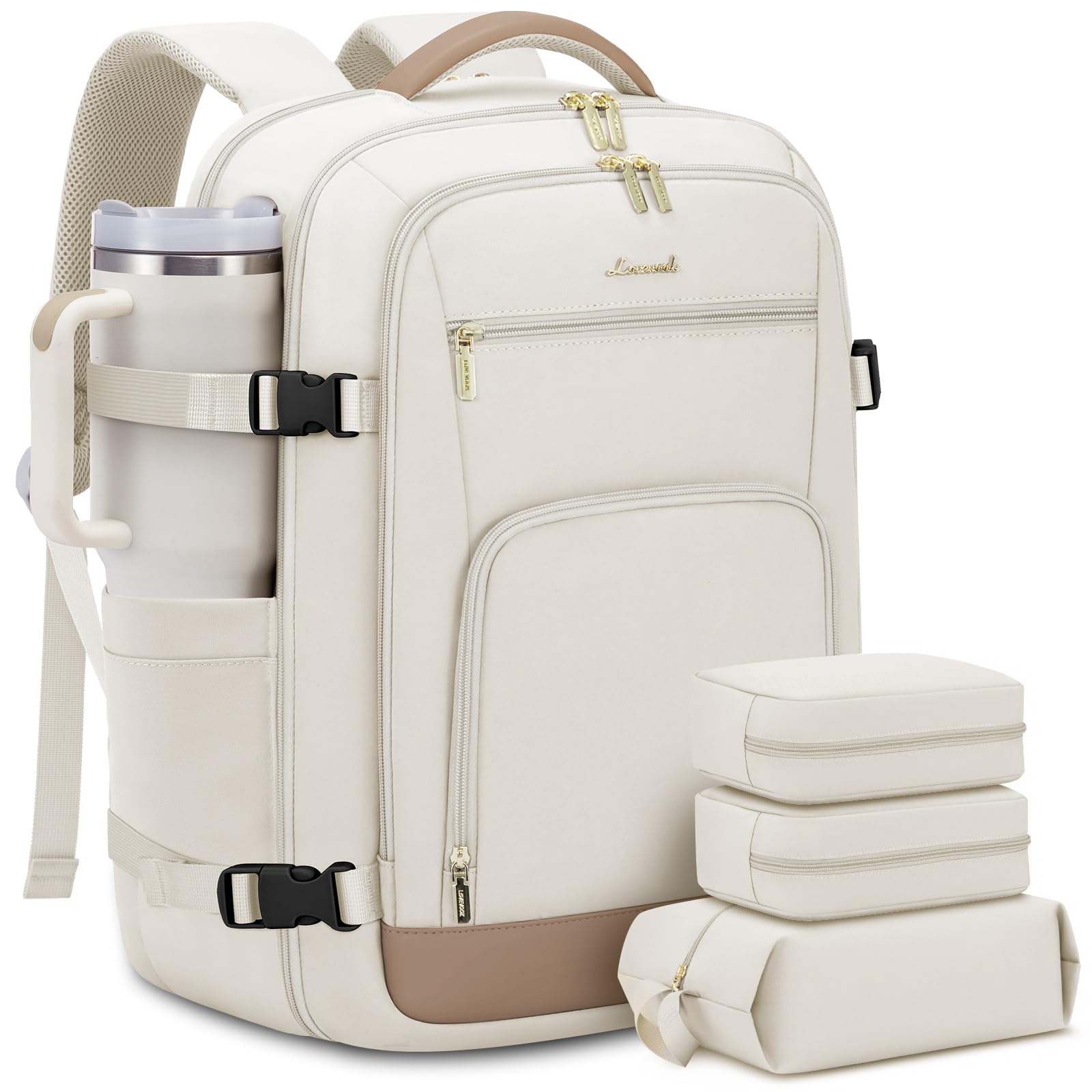 LOVEVOOK 50L Large Travel Backpack for Women Flight Approved, Carry on Backpack for Airplanes, Personal Item Travel Bag, Waterproof 18 Inch Laptop Backpack, Business Weekender Overnight Daypack, 4Pcs