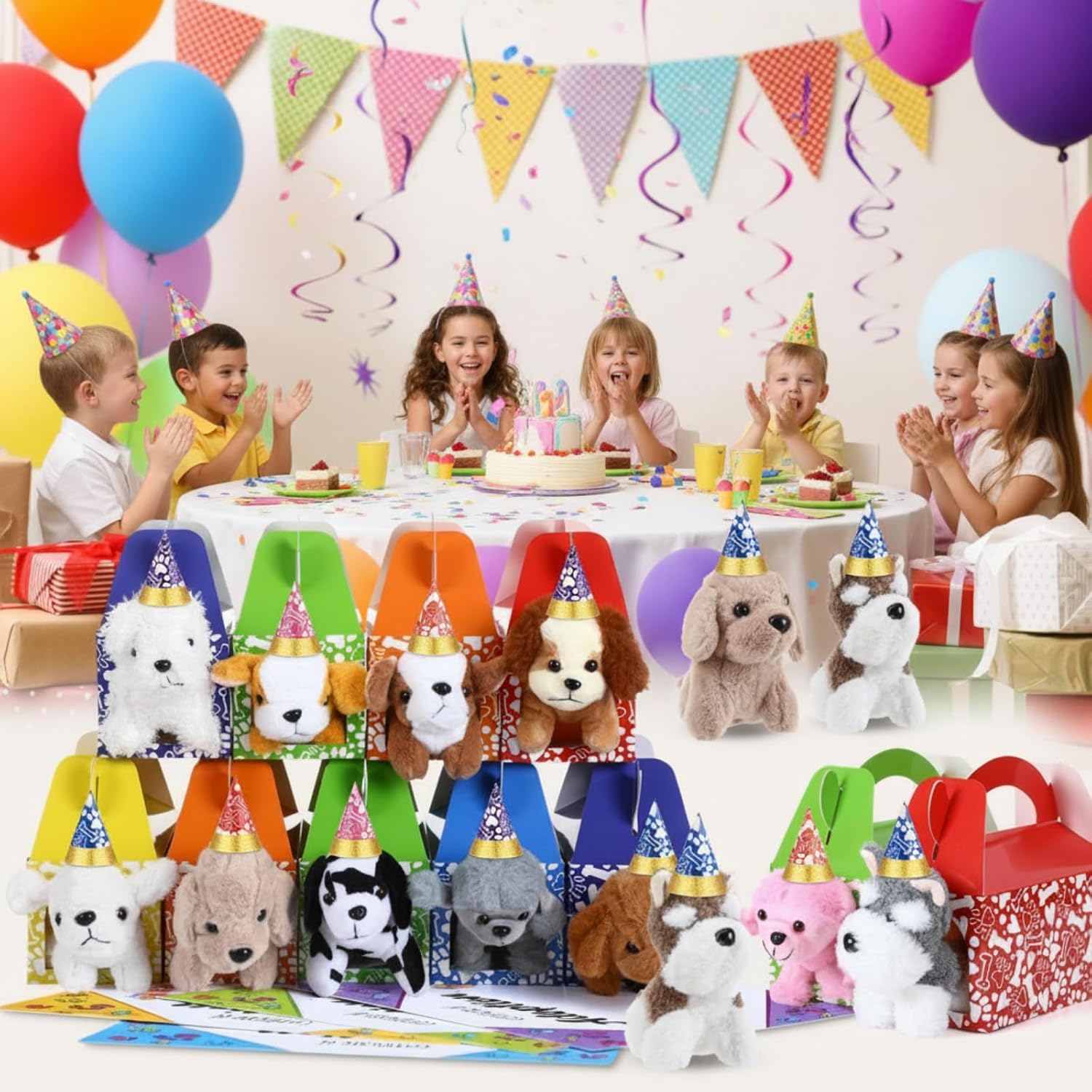 Gejoy 72 Pcs Adopt a Puppy Party Favors for Kids Puppy Themed Birthday Party Supplies Plush Dogs with Hats Adoption Certificates Boxes for Adopt a Pet Theme Boys Girls Birthday Parties(Novelty Dog)
