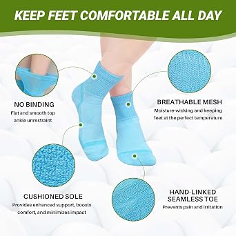 CaiDieNu Non Slip Diabetic Ankle Socks: Bamboo Viscose Non Binding Hospital Socks with Grip for Women Men Elderly Edema 9-15