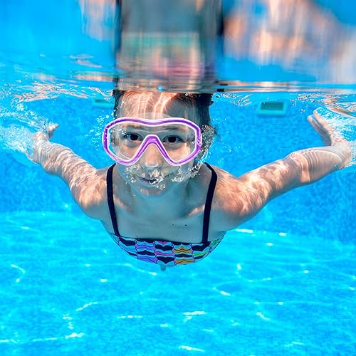 Miniatura 5 de Gafas de natación para niños con cubierta para la nariz, máscara de buceo de esnórquel para niños y niñas de 5 a 15 años, gafas de natación antivaho