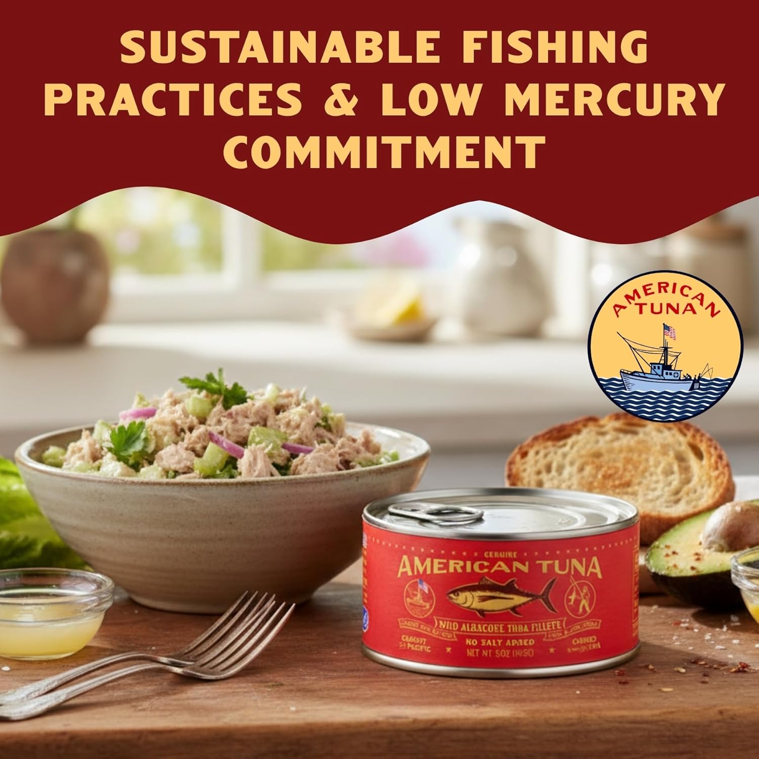American Tuna Sushi-grade Wild Albacore Tuna Fish - No Salt Added, Wild Caught, MSC Certified, and Pole Caught | (6) 5 Ounce Cans | Super Premium Canned Tuna for Health and Flavor Enthusiasts!