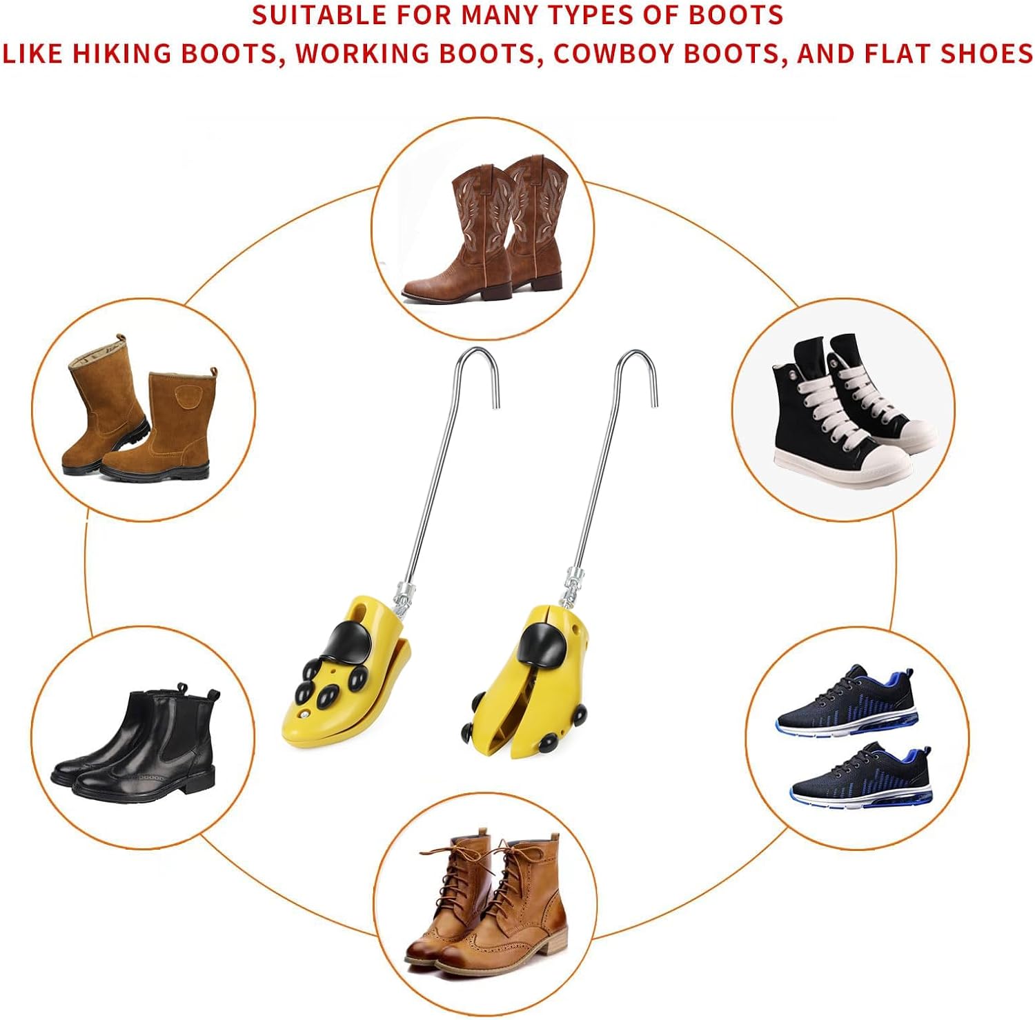 Boot Stretchers for Cowboy Boots, 2 Pieces Adjustable Cowboy Boot Stretcher, Suitable for Thick and Wide Feet, Shoe Boot Stretcher for Men's Size 8.5-13 & Women's Size 10-14.5