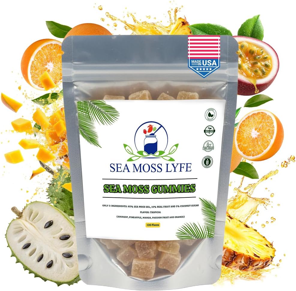 Tropical Tides Gummies – Vegan with Wildcrafted Irish Sea Moss Real Fruit & Vitamin C – Supports Digestive Balance Skin Appearance & Vitality – Gelatin-Free Non-GMO