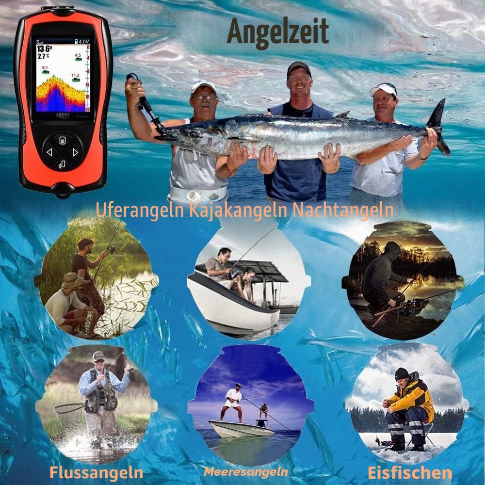 LUCKY Kabelgebundenes Tragbares Sonar Tragbarer Fischfinder zum Angeln Farbmonitor zum Eisfischen Fischfinder für Angelkajakboote