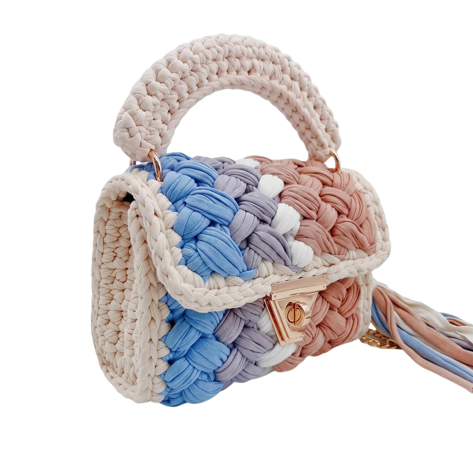 Bolso de Crochet Tejido a Mano con Hilo Grueso para Mujer - Bolso Bandolera y Cartera de Noche Y2K Boho Colorido con Cadena Extraíble, Lindo Bolso Pequeño de Punto para Festivales