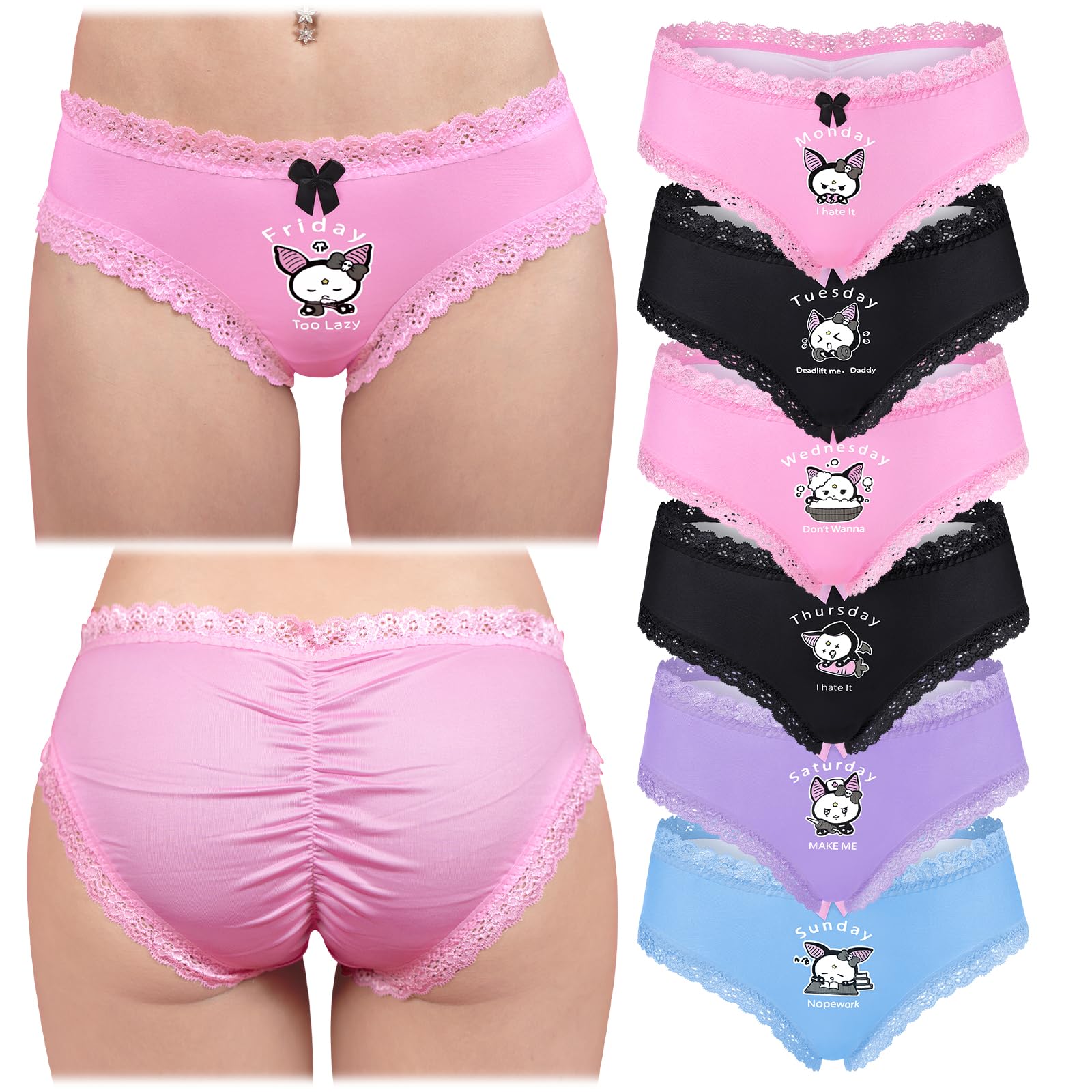 LittleForBig Biancheria intima da donna morbida e setosa confortevole slip hipster babydoll Batty Brat Giorni della settimana Set di 7 mutandine