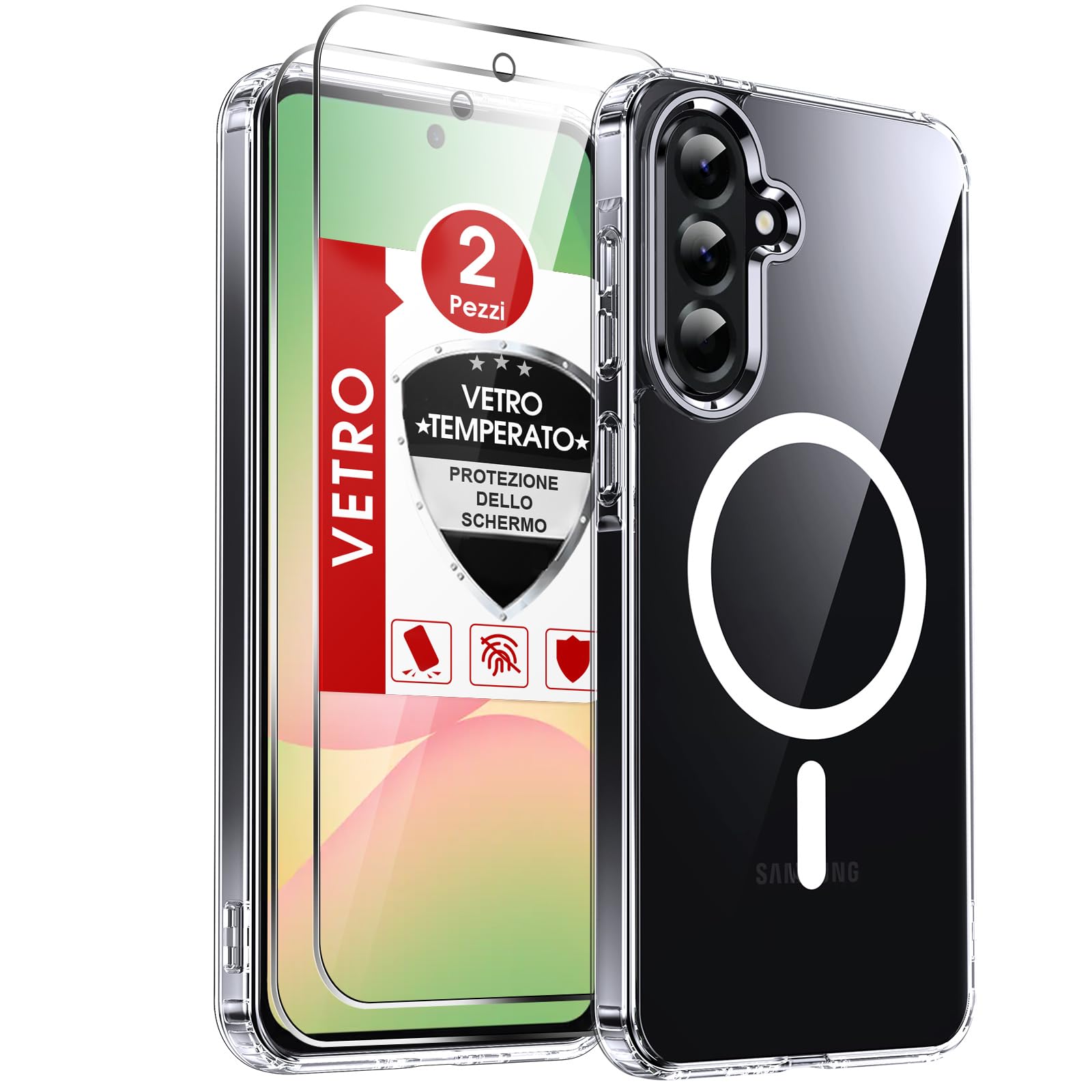 LeYi Cover Magnetica per Samsung Galaxy A56 5G Trasparente Custodia con 2 Vetro Temperato [Compatibile con MagSafe]Protezione Fotocamera TPU Bumper Originale Antiurto Protettiva Case per Telefono A 56