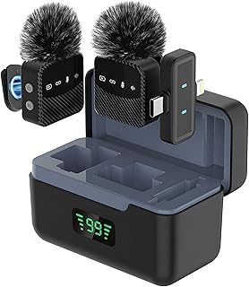 Wireless Lavalier Microphone for iPhone & Android, Auto-Pairing Noise-Reduction Clip-On Mini-Mic with Charging Case, Headphone Monitoring, Wide Compatibility for Recording & Vlogging