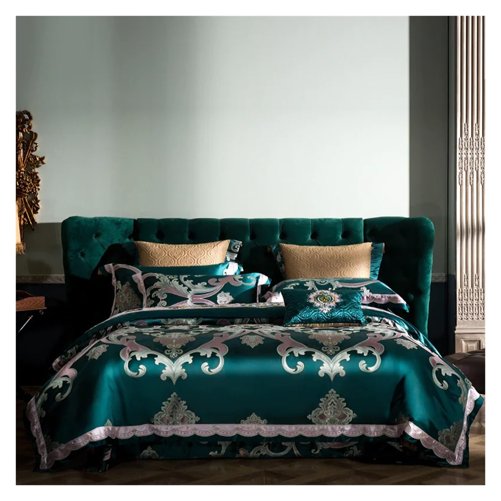 Sbcgfy A Silk Cotton Jacquard Bedding Set King Queen Size Embroidery Bed Set Duvet Cover Bedsheet Thick Bedspread Set,Cotton Duvet,-Queen Size 1.8M Bed 4Pcs